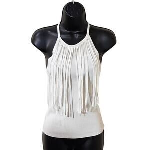 360 Sweater Italian Fringe Tank Top XS Cream